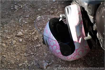 Pink flowered helmet